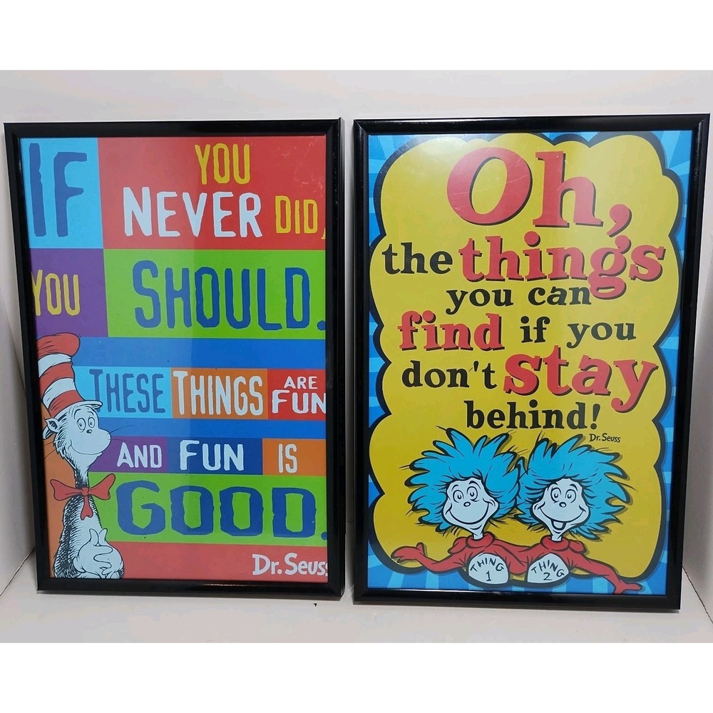 2 Dr. Seuss Framed Quote Wall Art Print Hanging Decor 12.5x8.5‎ Set Lot Of 2